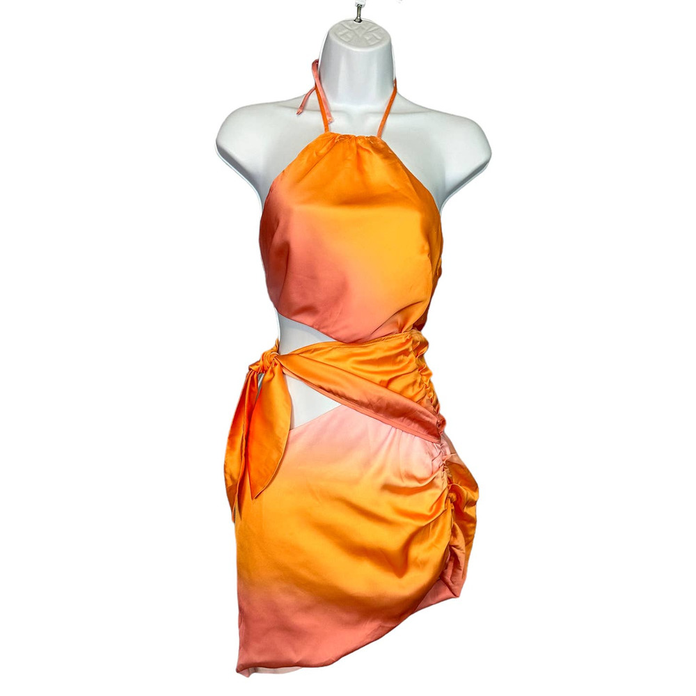 Lovers + Friends Monaco Halter Cutout Mini Dress XXS Satin Ombre Orange